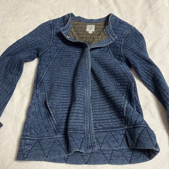 Lucky Brand Lucky Lotus Cotton Quilted Jacket Snap Front Washed Blue Small - Picture 1 of 13
